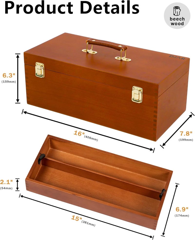Dajar Artist Storage Box Beechwood Art Supply Organizer, Portable Large Sturdy Wood Tool Box, Walnut - Image 2